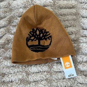 NWT Men’s Timberland Tan Knit Beanie with Black Logo One Size